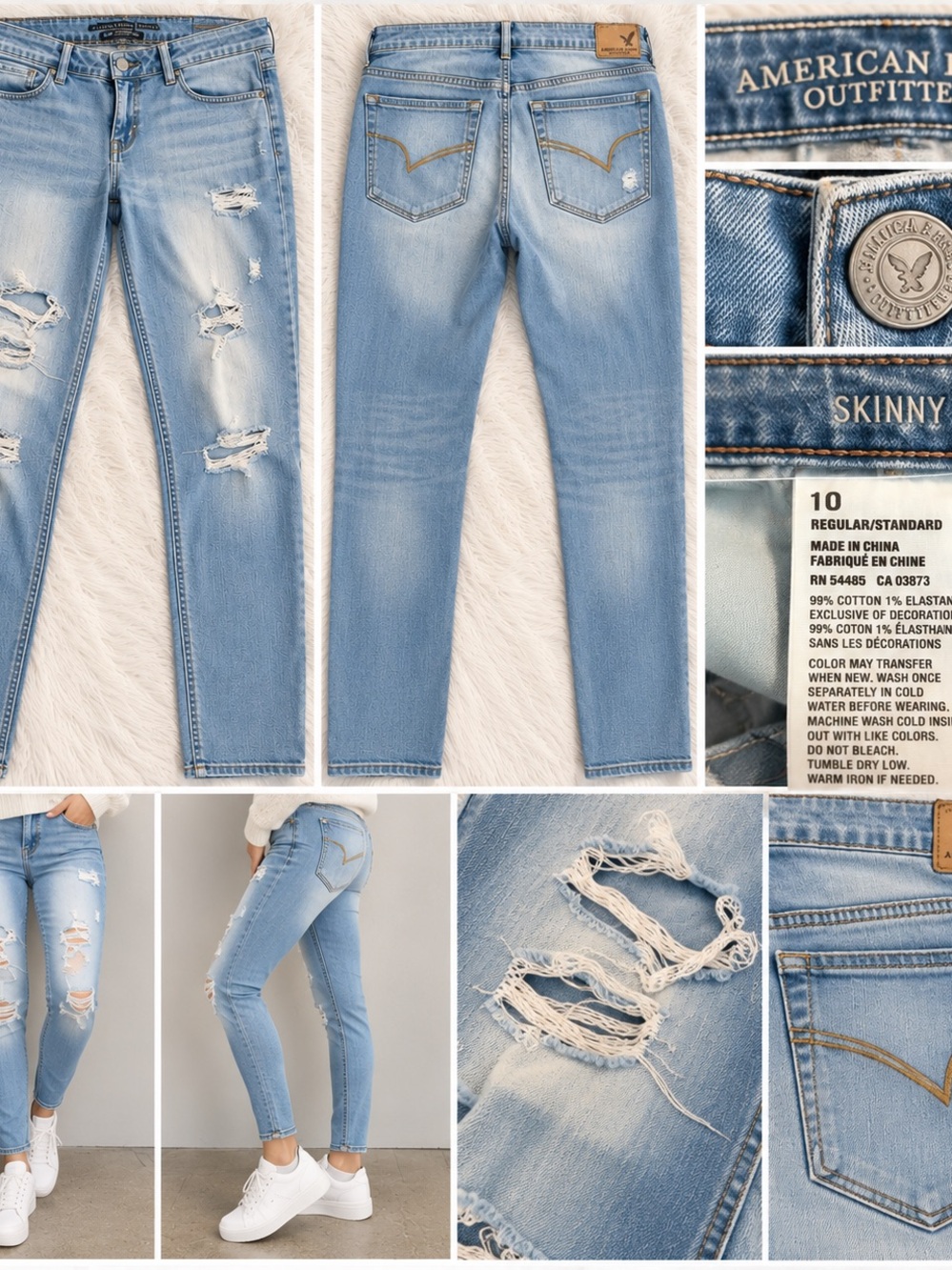 American Eagle Outfitters Light Blue Distressed Skinny Jeans